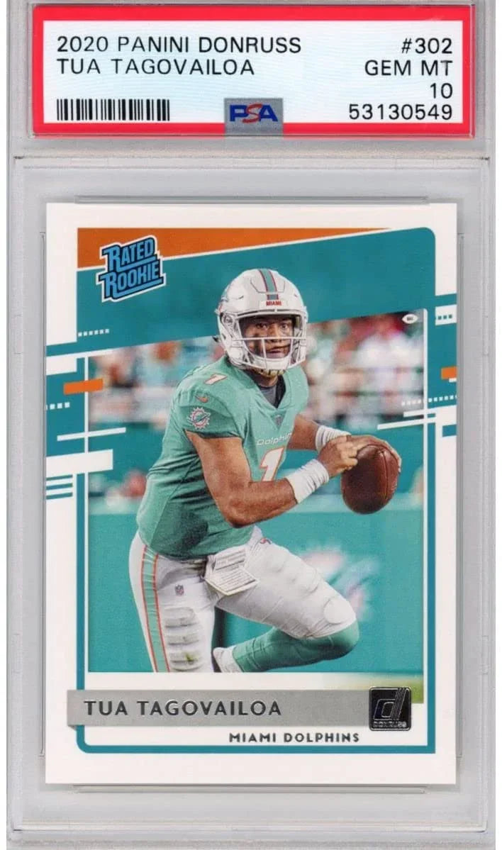 Graded 2020 Panini Donruss Tua Tagovailoa #302 Rookie RC Football Card PSA 10 Gem Mint