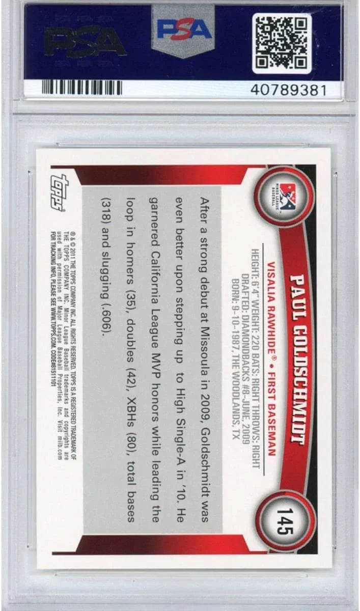 Graded 2011 Topps Pro Debut Paul Goldschmidt #145 Rookie RC Baseball Card PSA 10 Gem Mint
