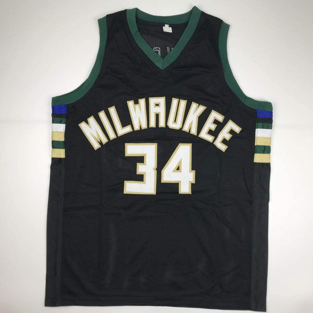 Autographed/Signed Giannis Antetokounmpo Milwaukee Black Custom Basketball Jersey JSA COA