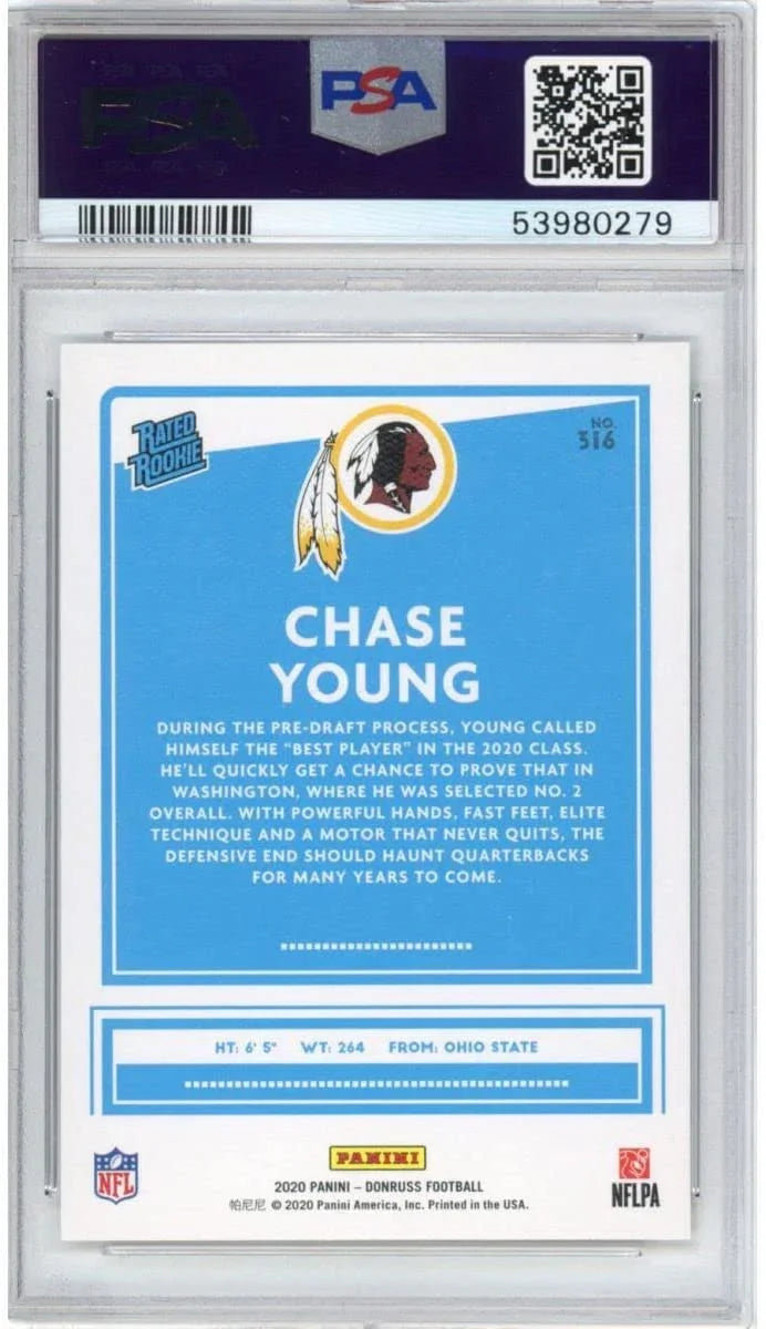 Graded 2020 Panini Donruss Chase Young #316 Canvas Rookie RC Football Card PSA 10 Gem Mint