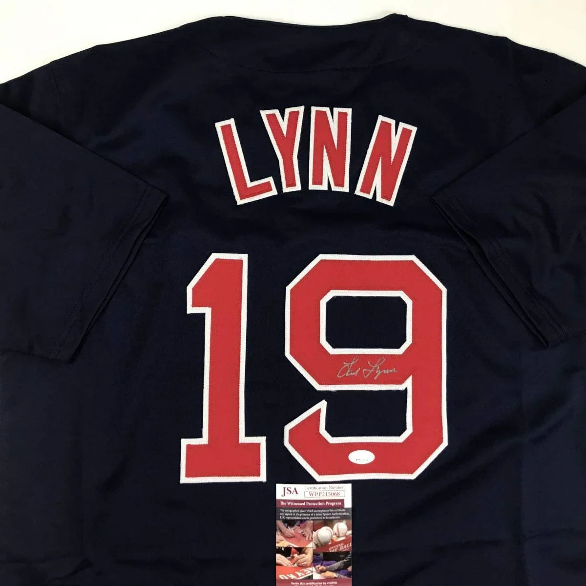 Autographed/Signed Fred Lynn Boston Blue Baseball Jersey JSA COA