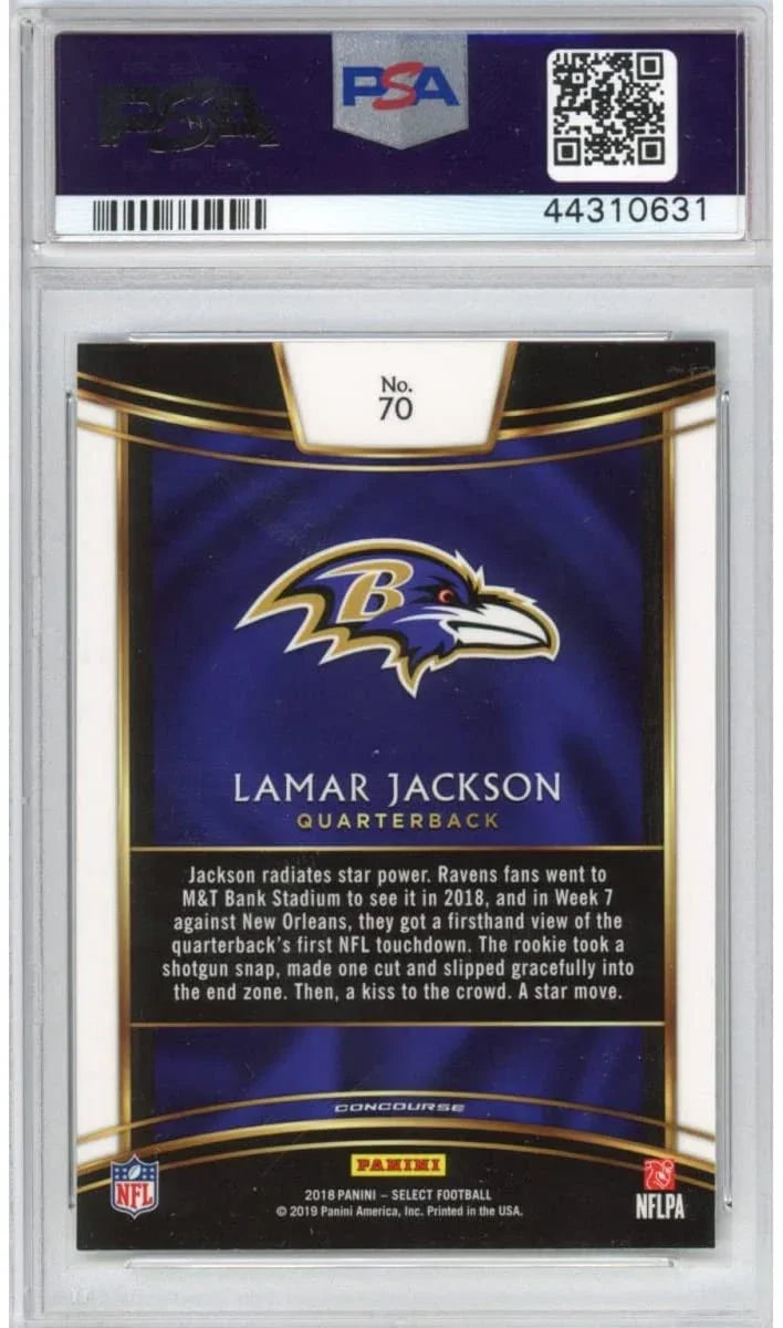 Graded 2018 Panini Select Lamar Jackson #70 Rookie RC Football Card PSA 10 Gem Mint