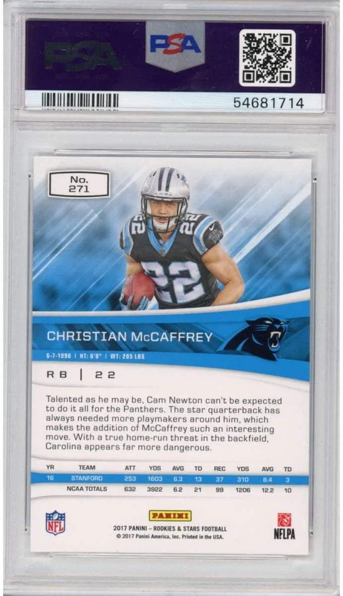 Graded 2017 Panini Rookies & Stars Christian McCaffrey #271 Rookie RC Football Card PSA 10 Gem Mint