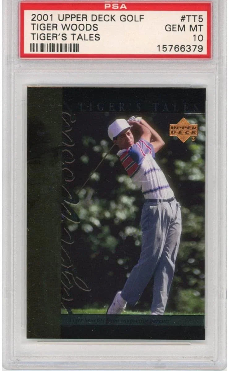 Graded 2001 Upper Deck UD Golf Tiger Woods #TT5 Tiger's Tales Rookie RC Golf Card PSA 10 Gem Mint