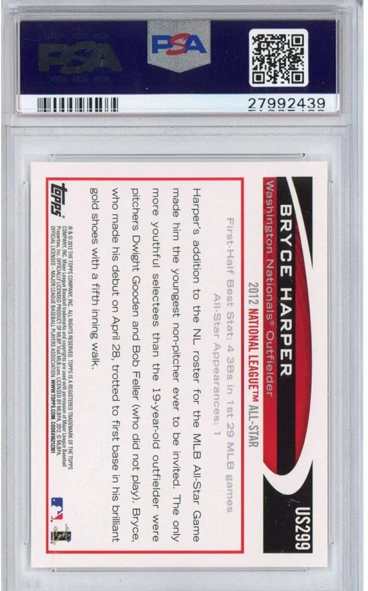 Graded 2012 Topps Update Bryce Harper #US299 Batting Rookie RC Baseball Card PSA 10 Gem Mint