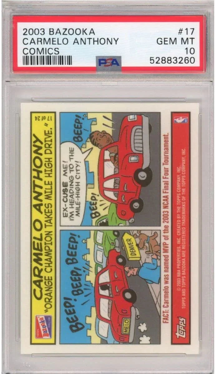 Graded 2003-04 Bazooka Comics Carmelo Anthony #17 Rookie RC Basketball Card PSA 10 Gem Mint