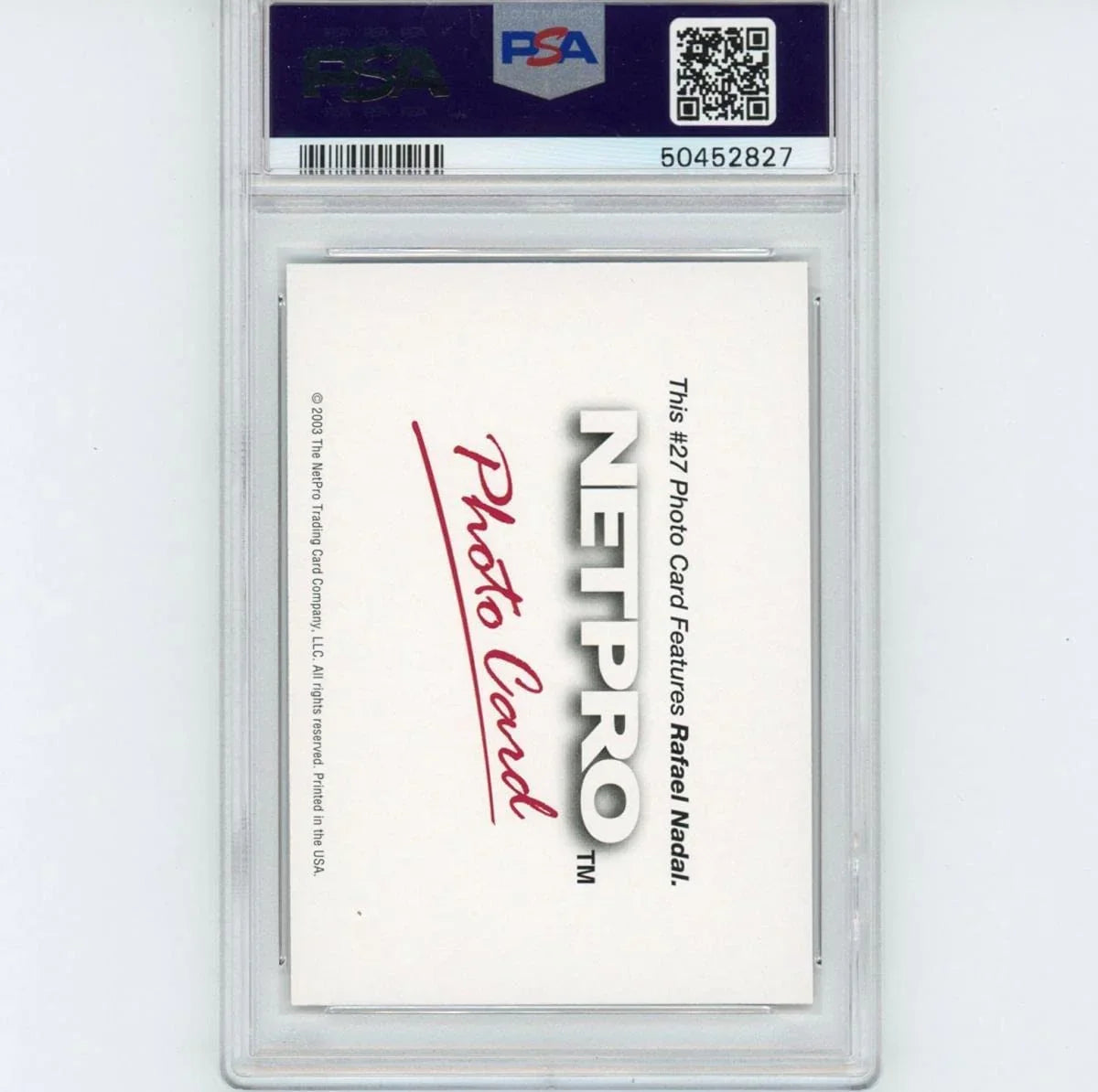 Graded 2003 Netpro Rafael Nadal #27 Photo Card Rookie RC Tennis Card PSA 10 Gem Mint