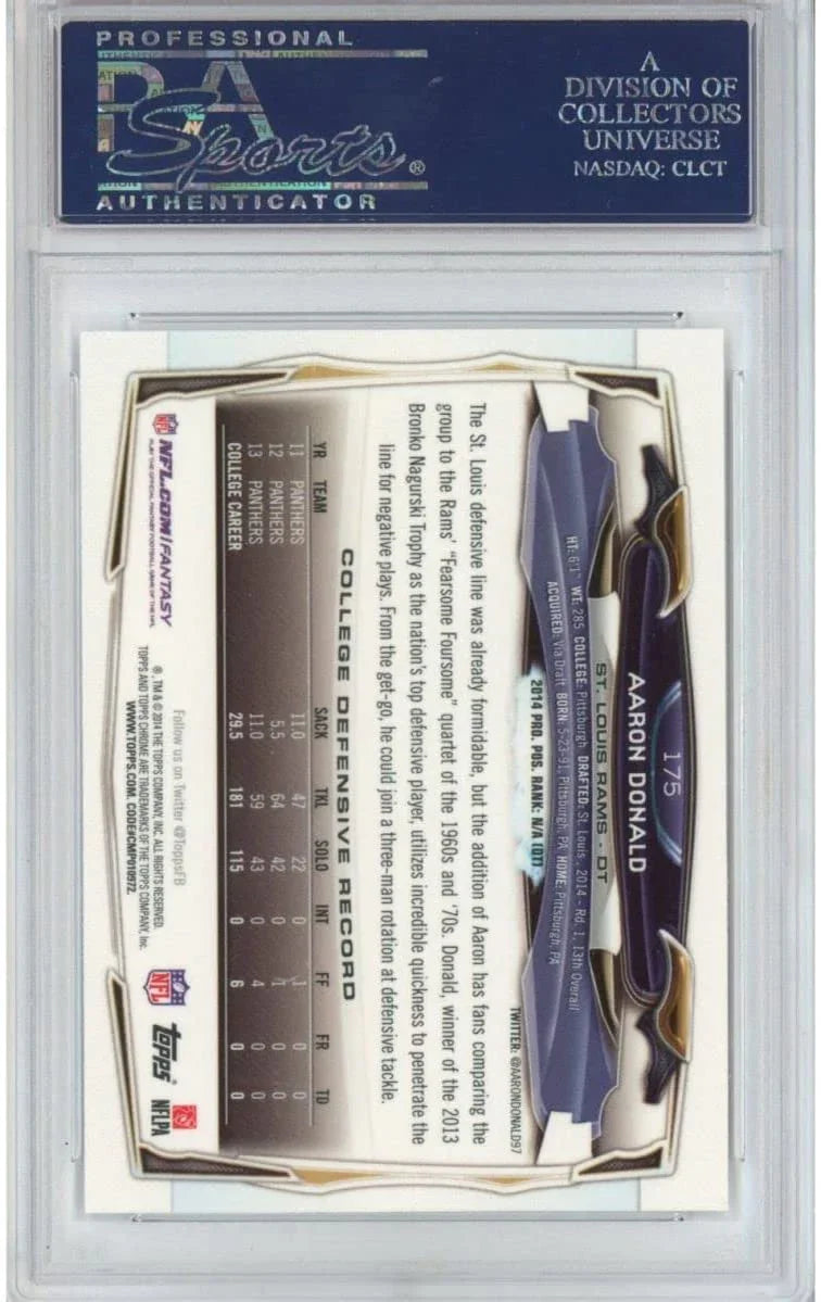 Graded 2014 Topps Chrome Aaron Donald #175 Rookie RC Football Card PSA 10 Gem Mint