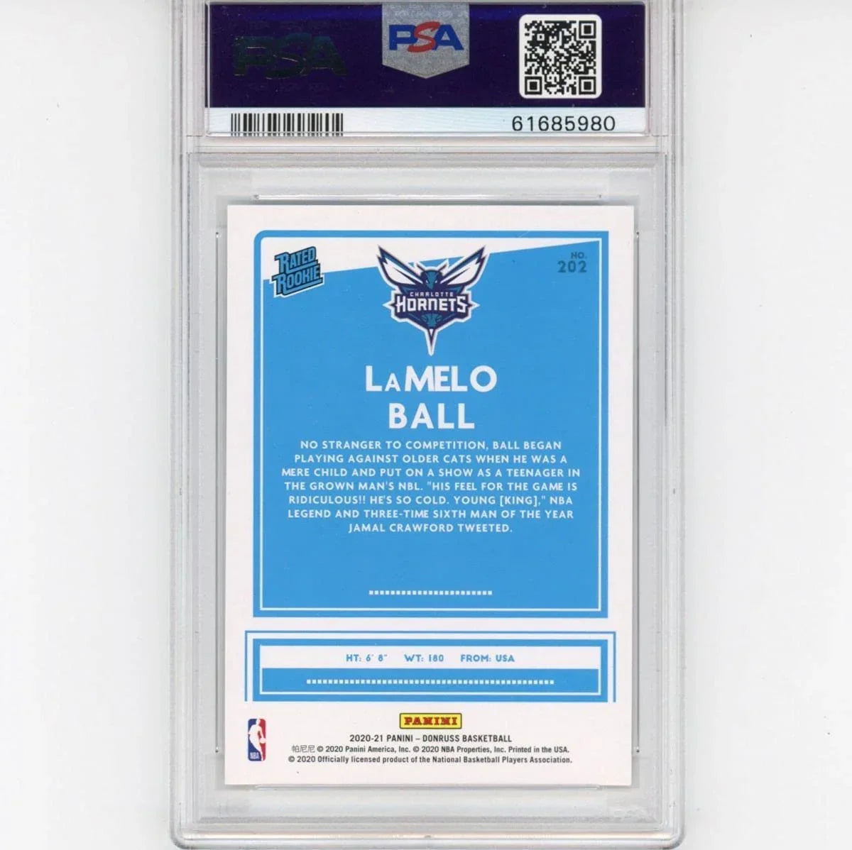 Graded 2020-21 Panini Donruss LaMelo Ball #202 Rated Rookie RC Basketball Card PSA 10 Gem Mint