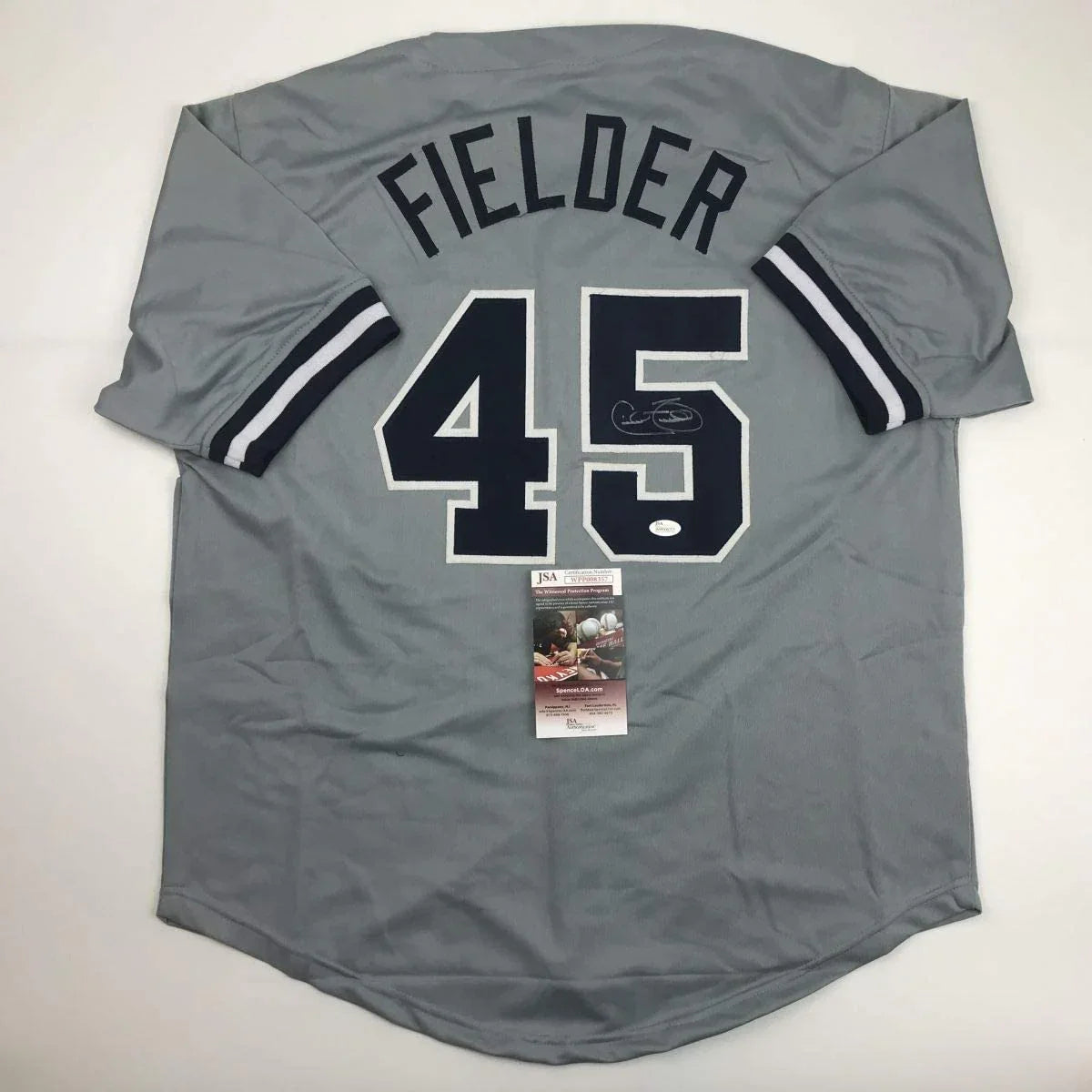Autographed/Signed Cecil Fielder New York Grey Baseball Jersey JSA COA