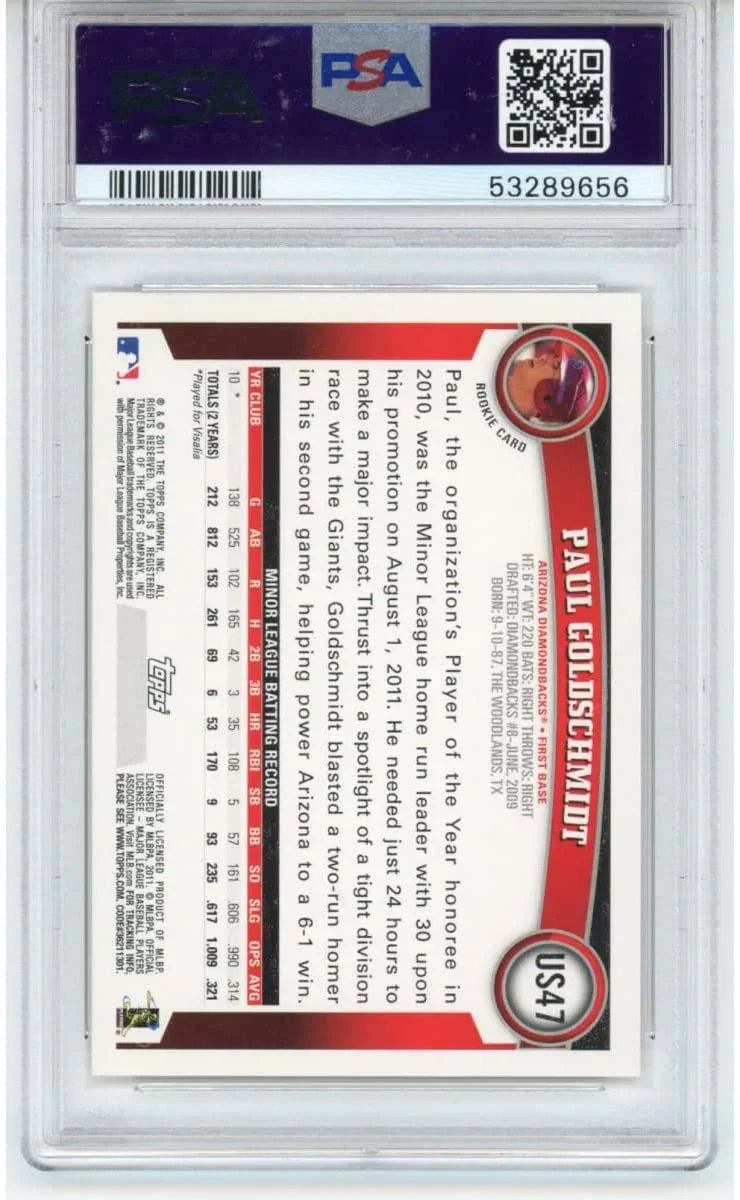 Graded 2011 Topps Update Paul Goldschmidt #US47 Rookie RC Baseball Card PSA 10 Gem Mint