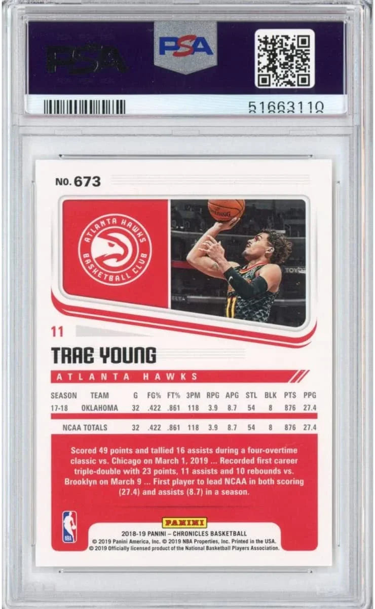 Graded 2018-19 Panini Chronicles Trae Young #673 Rookie RC Basketball Card PSA 10 Gem Mint
