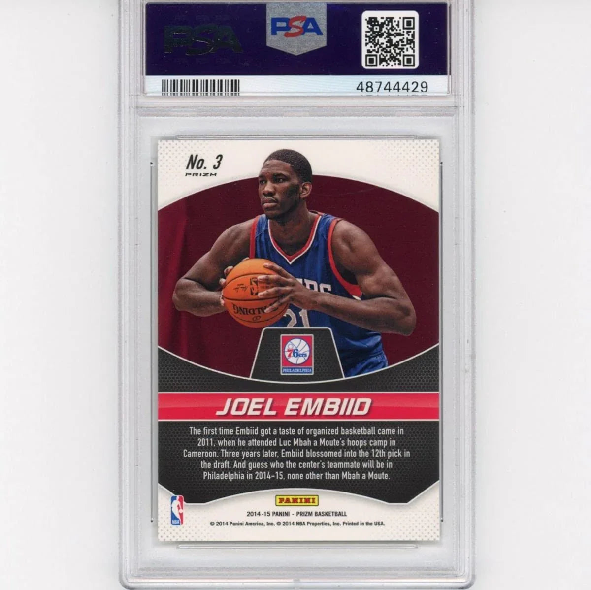 Graded 2014-15 Panini Prizm Joel Embiid #3 Freshman Phenoms Prizm Rookie RC Basketball Card PSA 10 Gem Mint