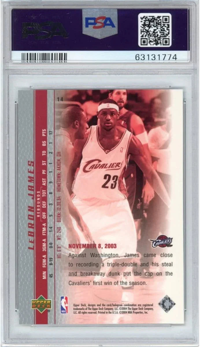 Graded 2003-04 Upper Deck UD LeBron James #14 Phenomenal Beginning Rookie RC Basketball Card PSA 10 Gem Mint