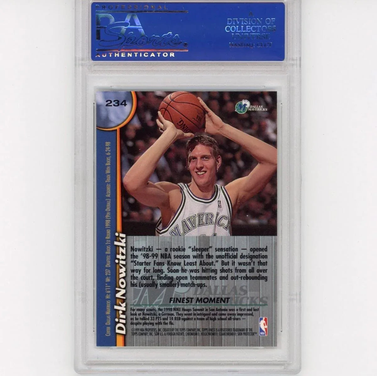Graded 1998-99 Topps Finest Dirk Nowitzki #234 Rookie RC Basketball Card PSA 10 Gem Mint