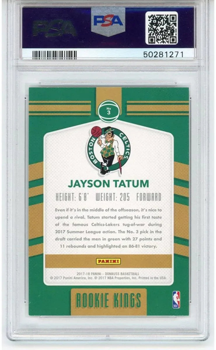 Graded 2017-18 Panini Donruss Jayson Tatum #3 Rookie Kings RC Basketball Card PSA 10 Gem Mint
