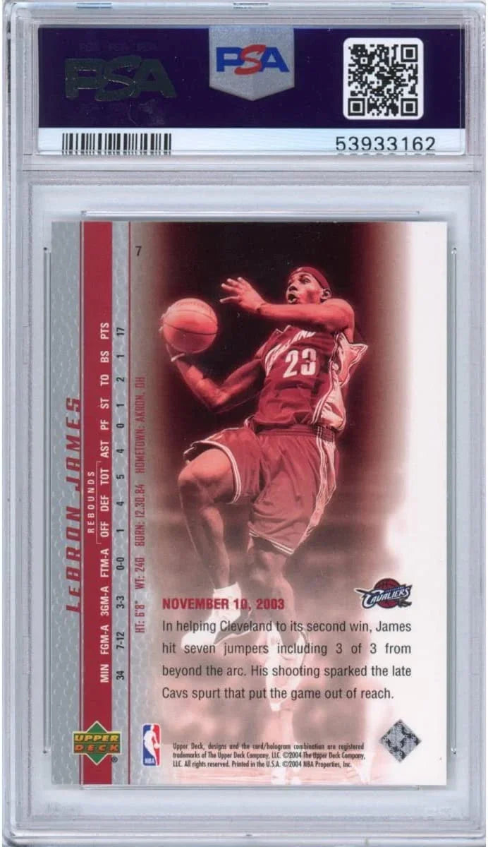 Graded 2003-04 Upper Deck UD LeBron James #7 Phenomenal Beginning Rookie RC Basketball Card PSA 10 Gem Mint