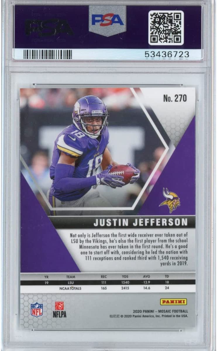 Graded 2020 Panini Mosaic Justin Jefferson #270 Rookie RC Football Card PSA 10 Gem Mint