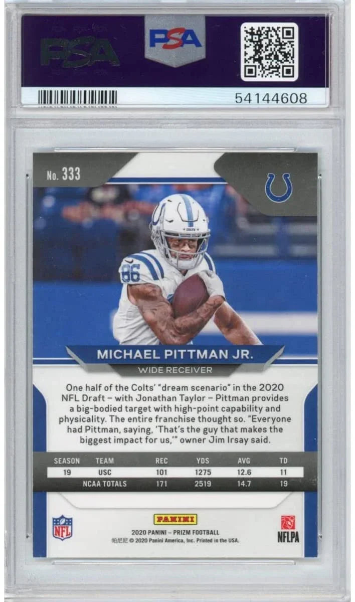 Graded 2020 Panini Prizm Michael Pittman #333 Rookie RC Football Card PSA 10 Gem Mint
