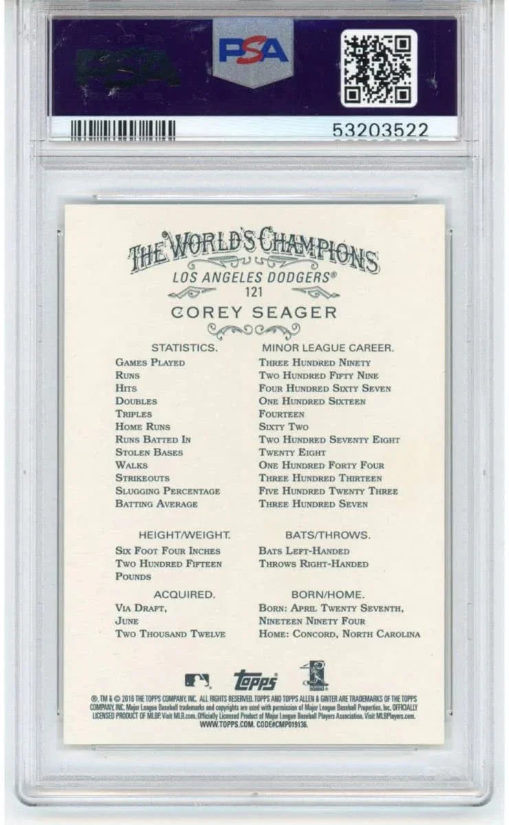 Graded 2016 Topps Allen & Ginter Corey Seager #121 Rookie RC Baseball Card PSA 10 Gem Mint