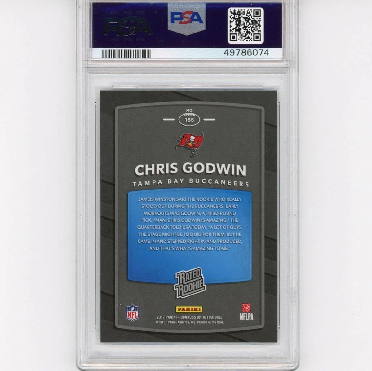 Graded 2017 Panini Donruss Optic Chris Godwin #155 Rated Rookie RC Football Card PSA 10 Gem Mint