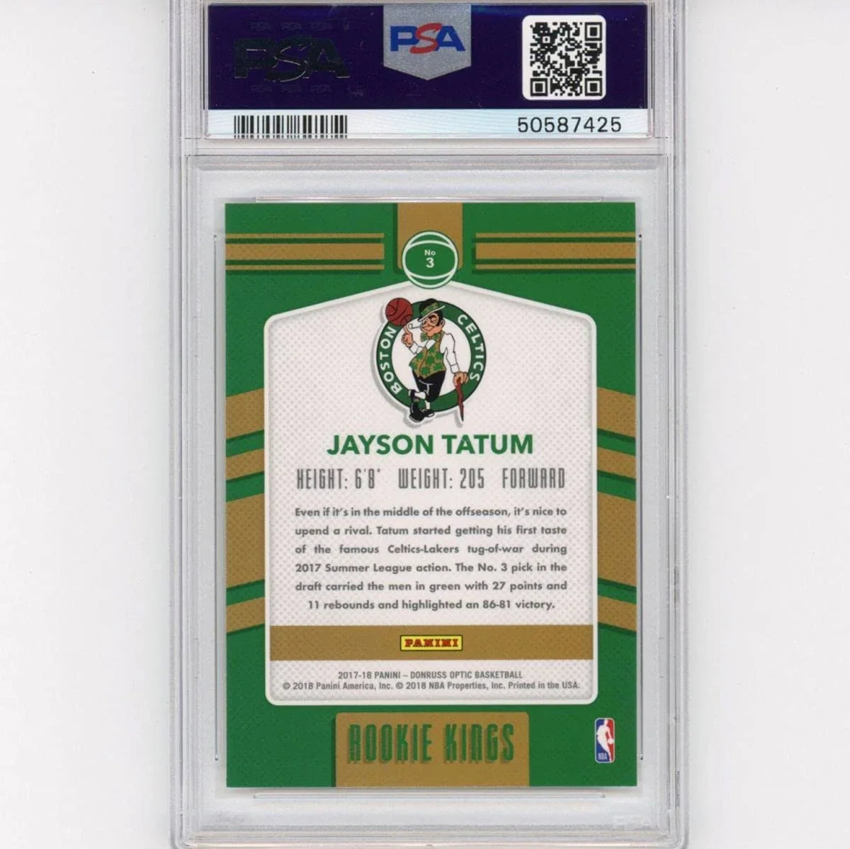 Graded 2017-18 Panini Donruss Optic Jayson Tatum #3 Rookie Kings RC Basketball Card PSA 10 Gem Mint