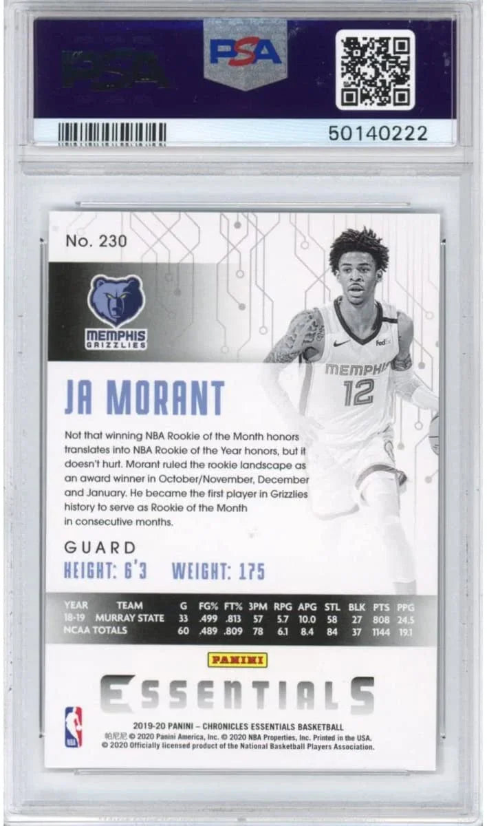 Graded 2019-20 Panini Chronicles Ja Morant #230 Rookie RC Basketball Card PSA 10 Gem Mint
