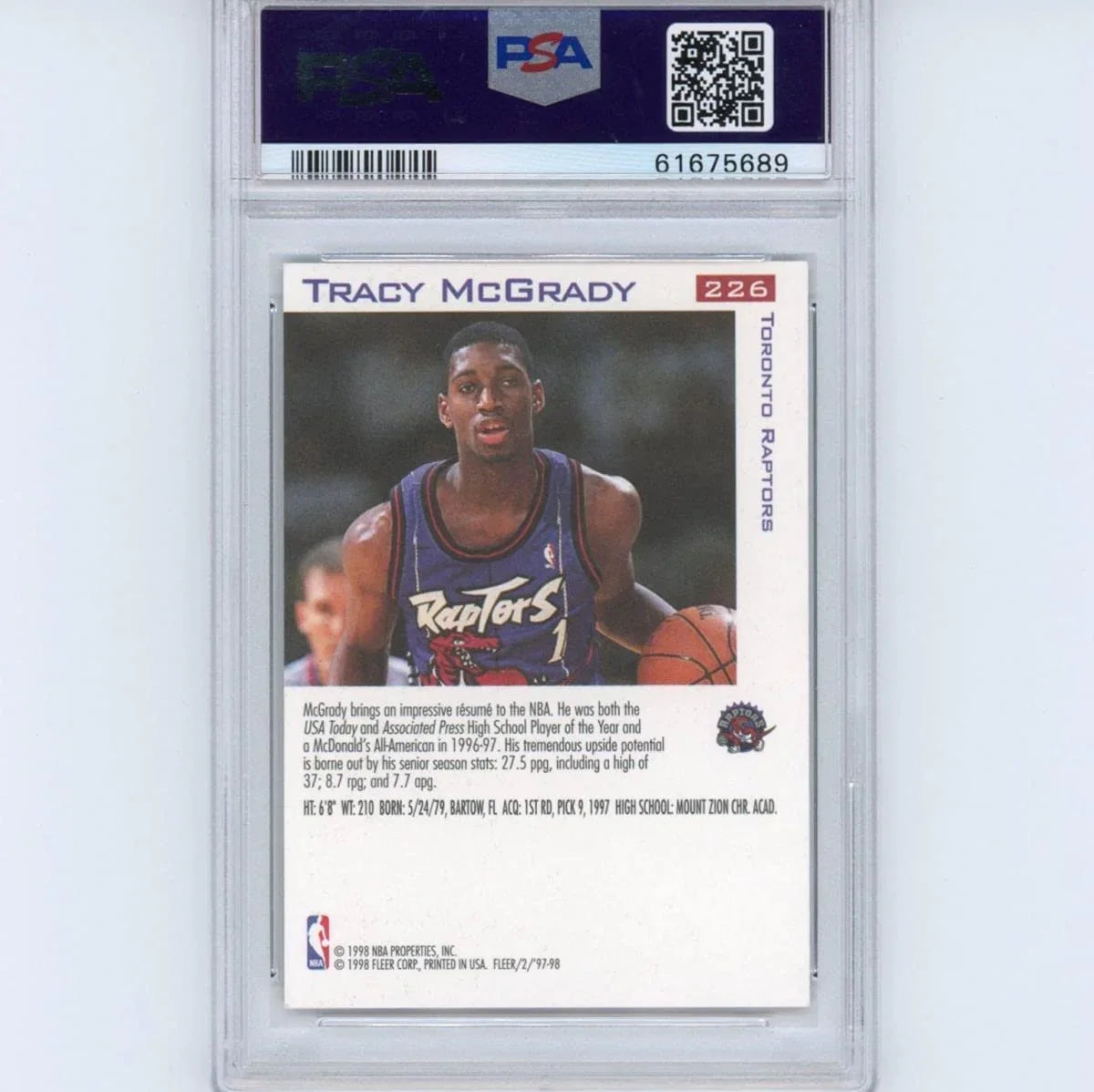 Graded 1997-98 Fleer Tracy McGrady #226 Rookie RC Basketball Card PSA 10 Gem Mint