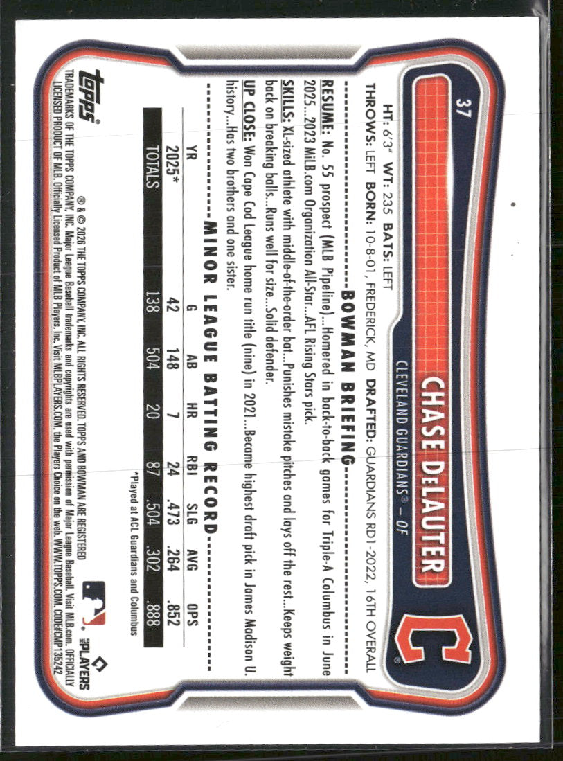 2026 Bowman Blue Pattern Chase DeLauter Rookie #/150 #37