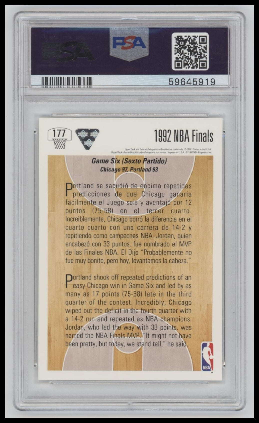1991 Upper Deck International Spanish Michael Jordan 10 PSA #177