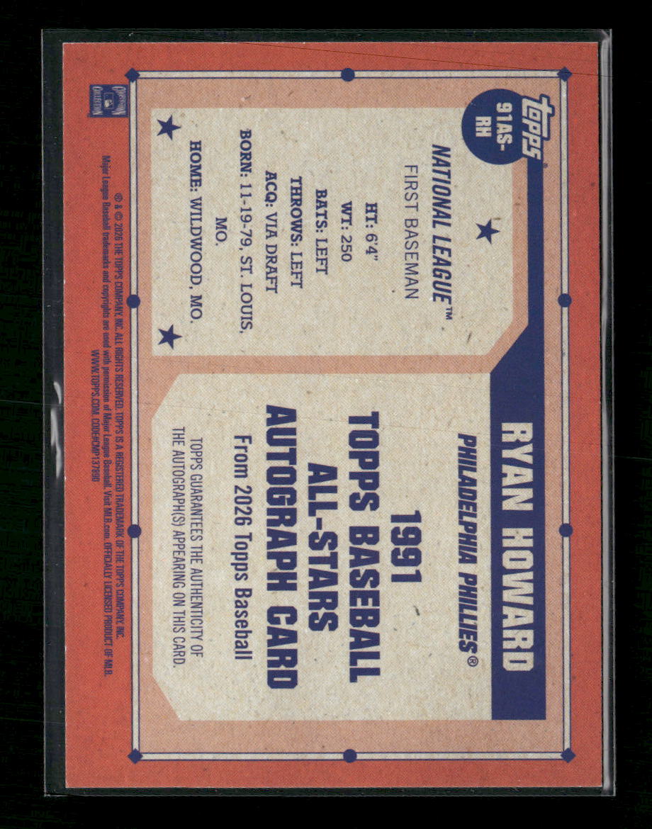 2026 Topps Baseball All-Stars Autographs Blue Ryan Howard #/150 Auto #91AS-RH