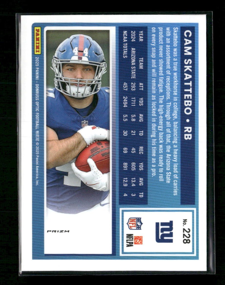 2025 Donruss Optic Blue Glitter Cam Skattebo Rookie #228