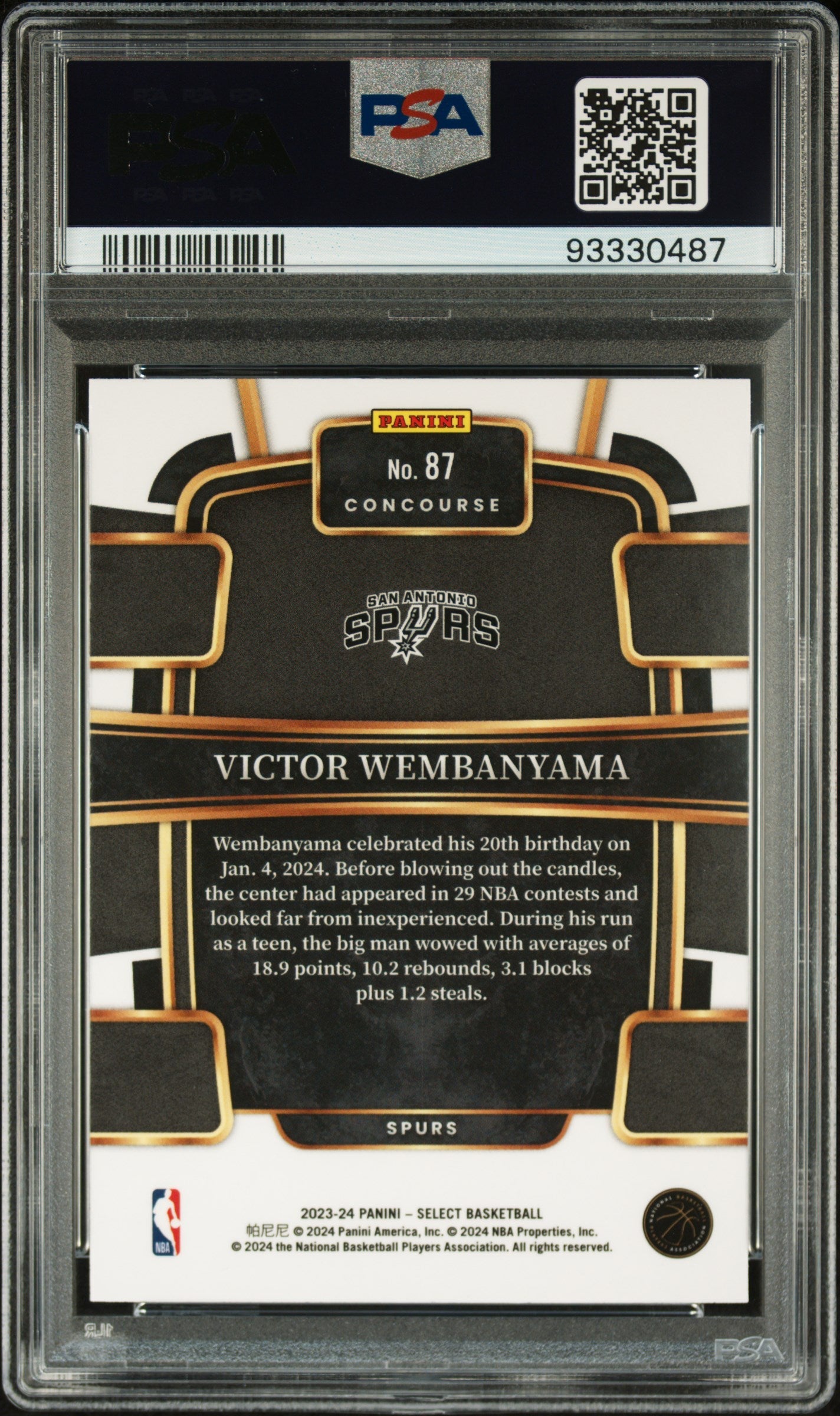 2023 Panini Select Blue Victor Wembanyama 10 PSA #87