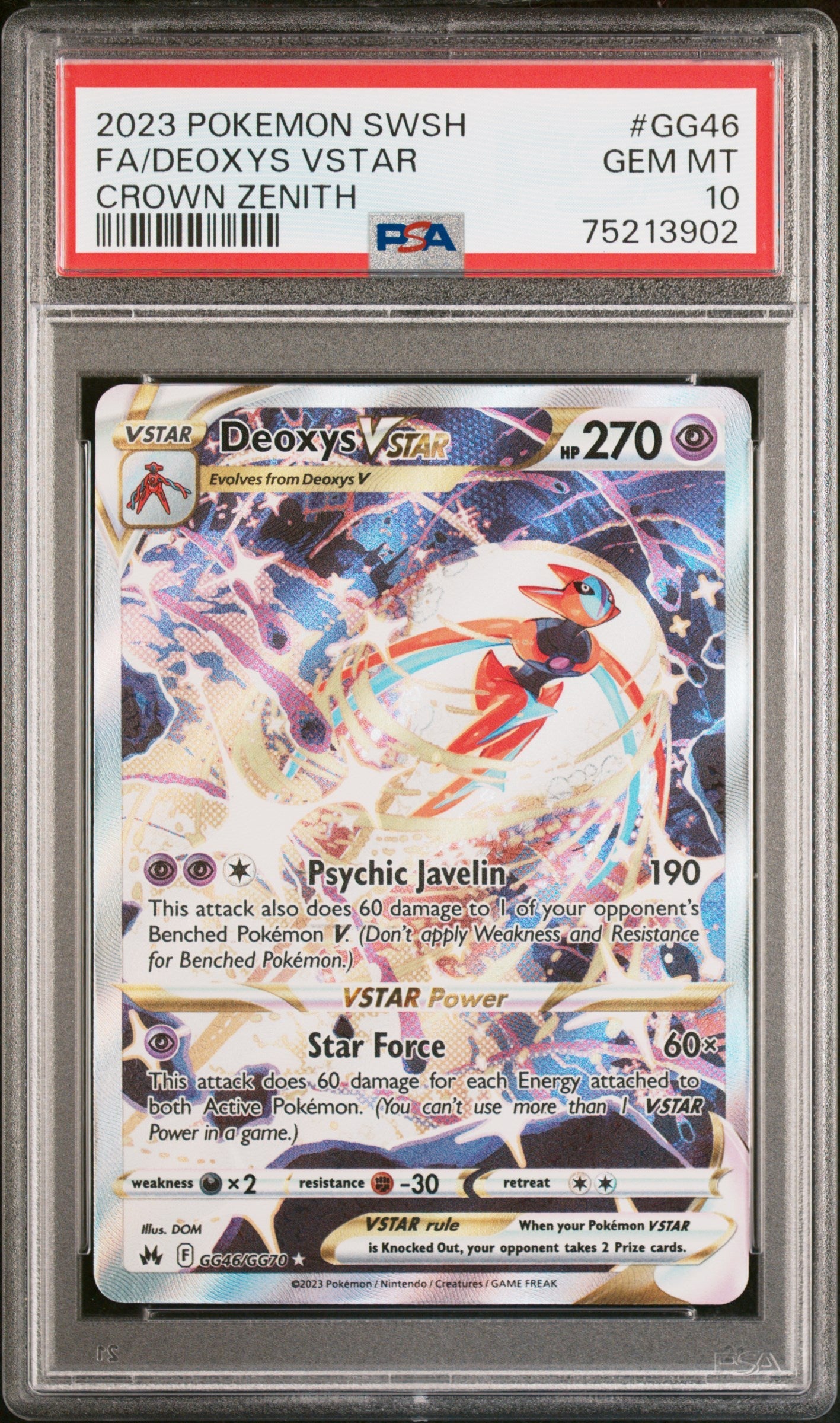 2023 Pokemon Sword And Shield Crown Zenith Fa/Deoxys Vstar 10 PSA #GG46