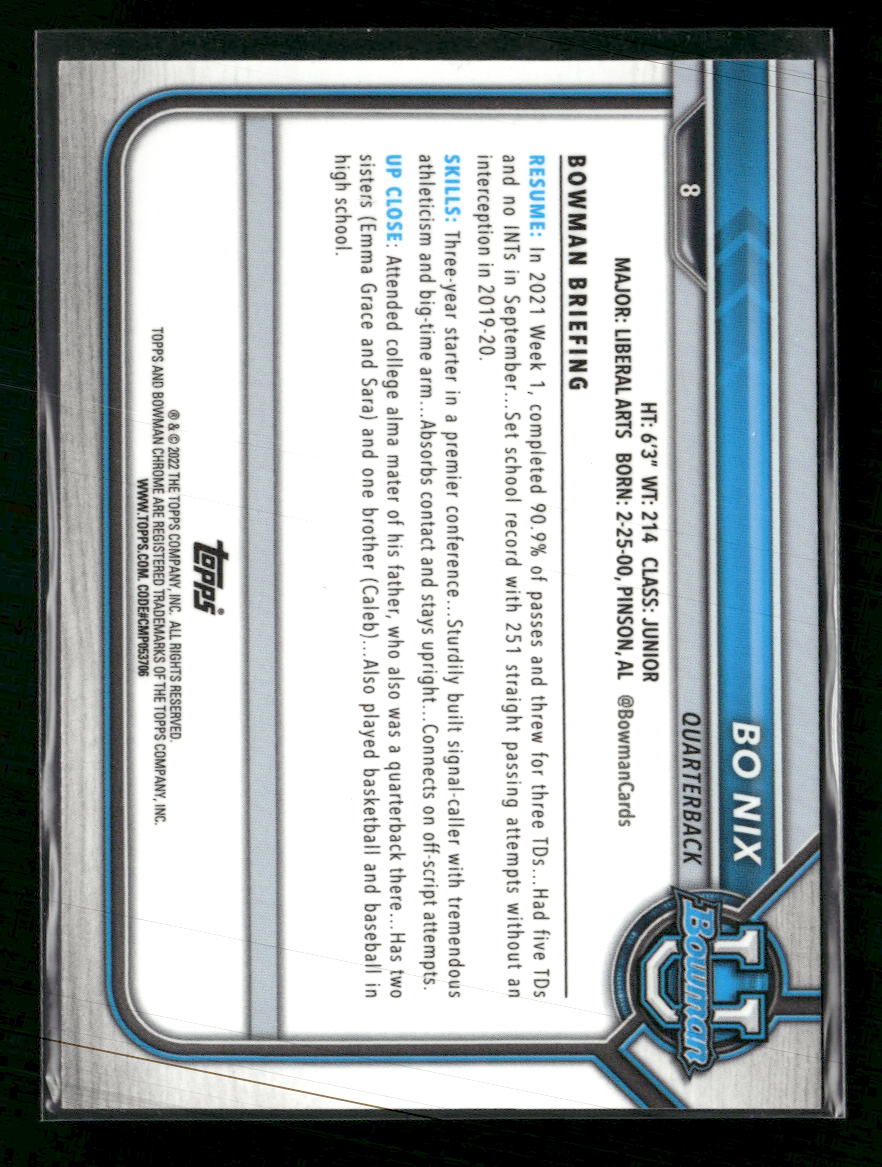 2021-22 Bowman University Chrome Pink Bo NIx #8