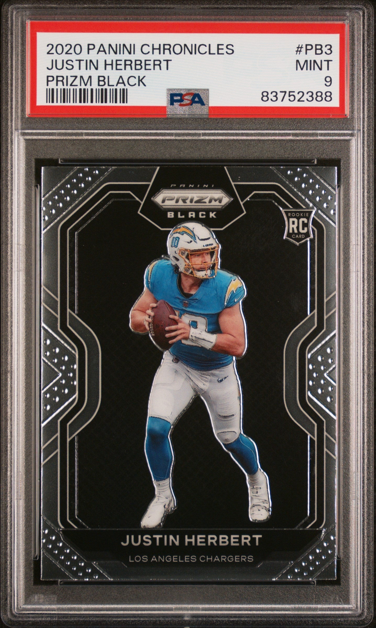 2020 Panini Chronicles Prizm Black Prizm Black Justin Herbert 9 PSA #PB3
