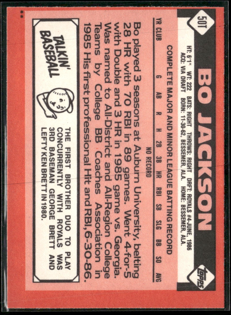 1986 Topps Traded Bo Jackson #50T
