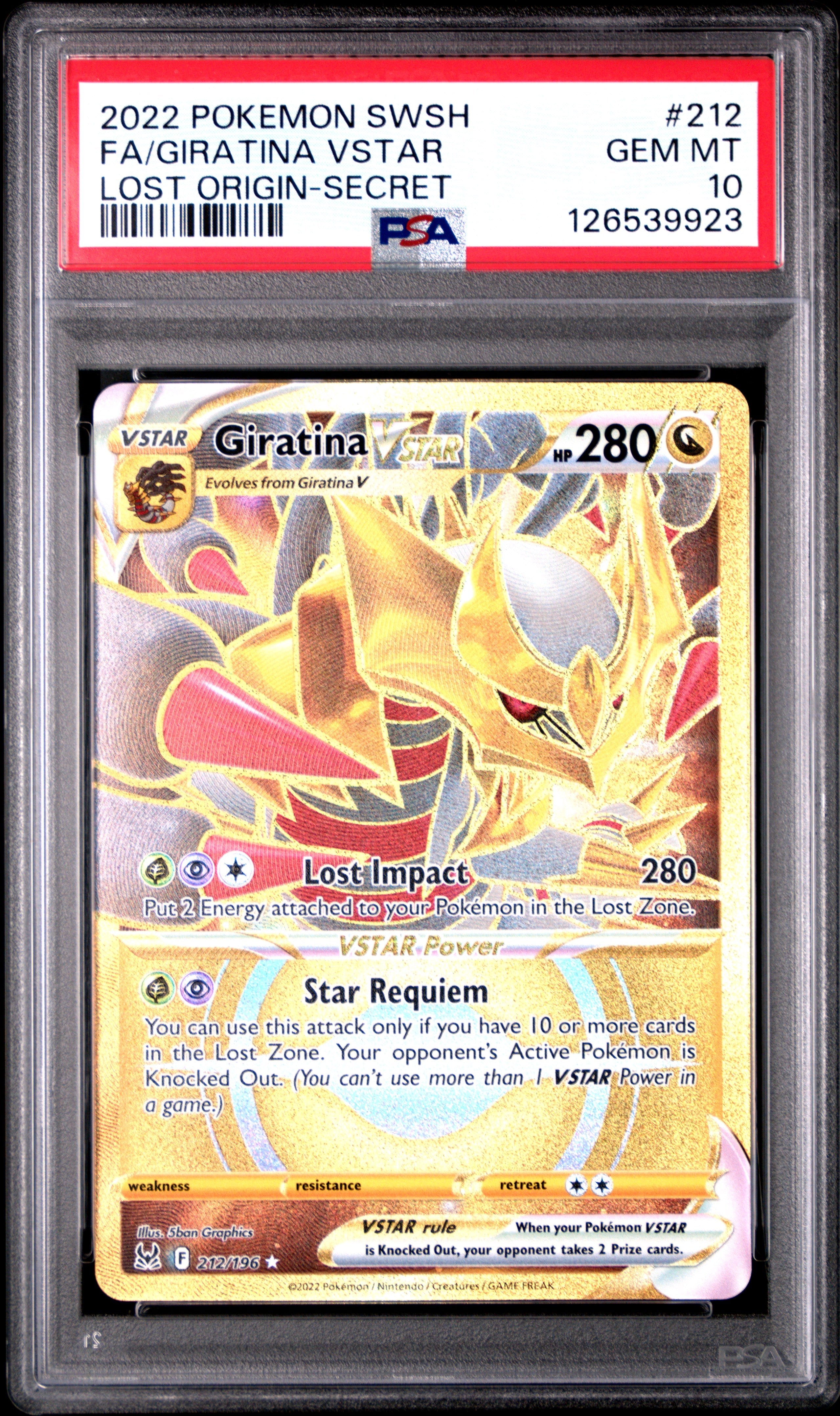 2022 Pokemon SWSH Lost Origin-Secret Fa/Giratina Vstar 10 PSA #212