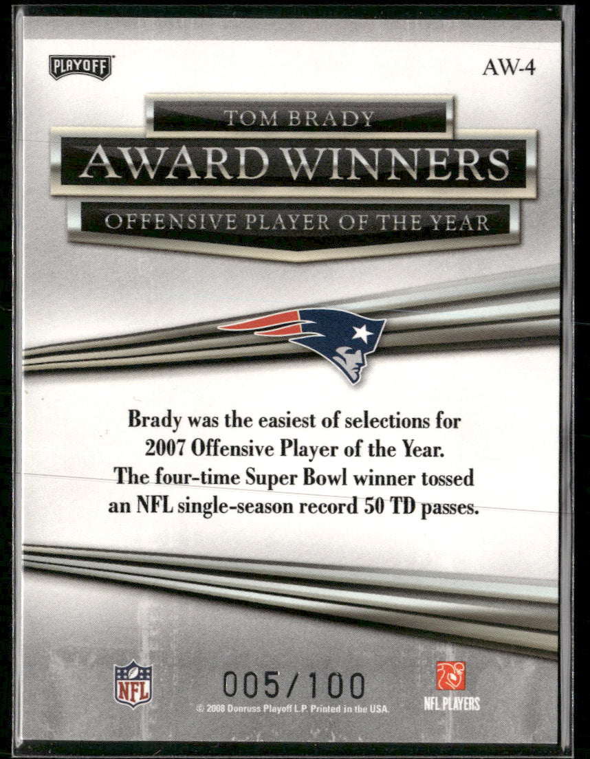 2008 Playoff Prestige Award Winners Foil Tom Brady #/100 #AW-4