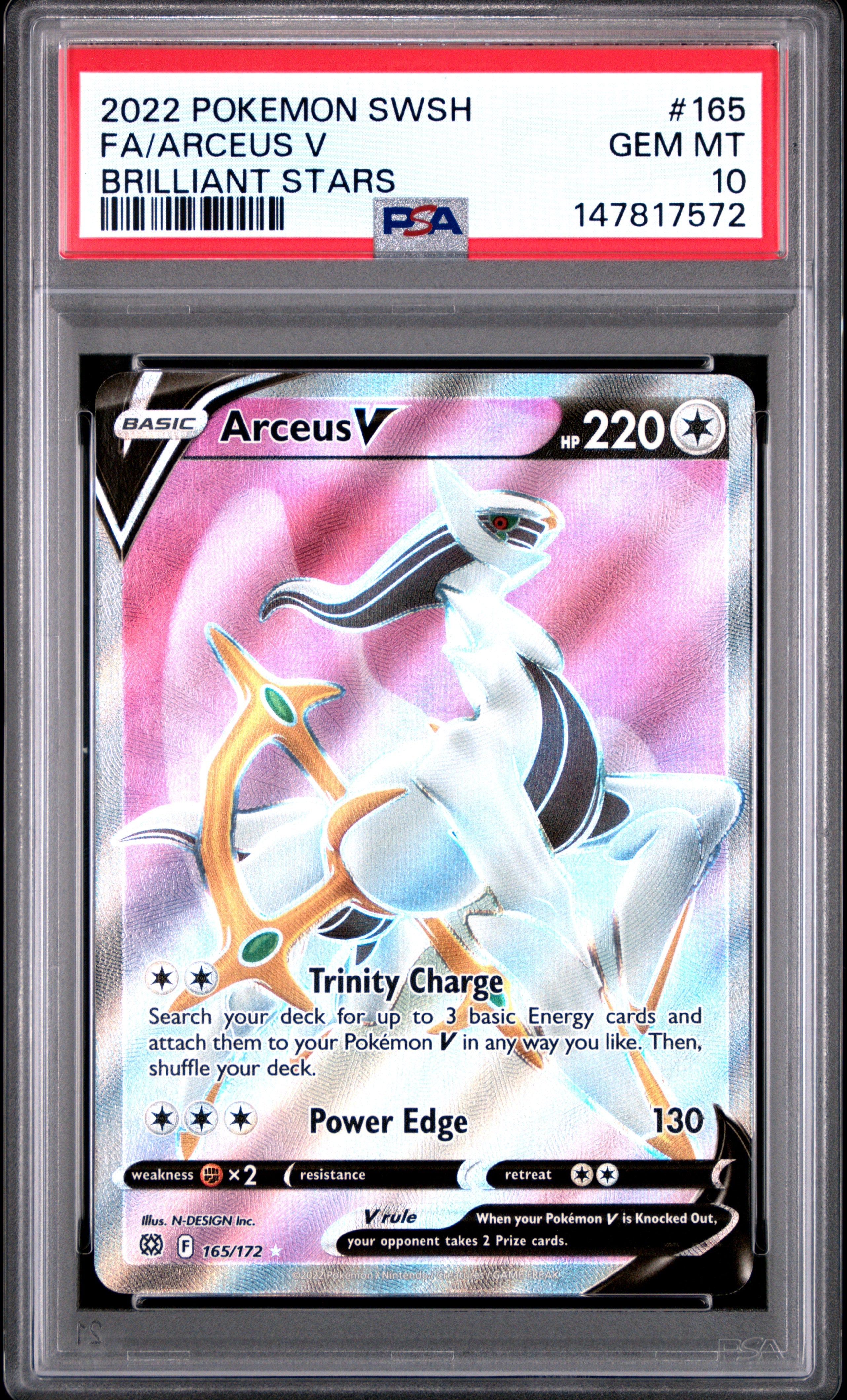2022 Pokemon Sword & Shield Brilliant Stars Fa/Arceus V 10 PSA #165