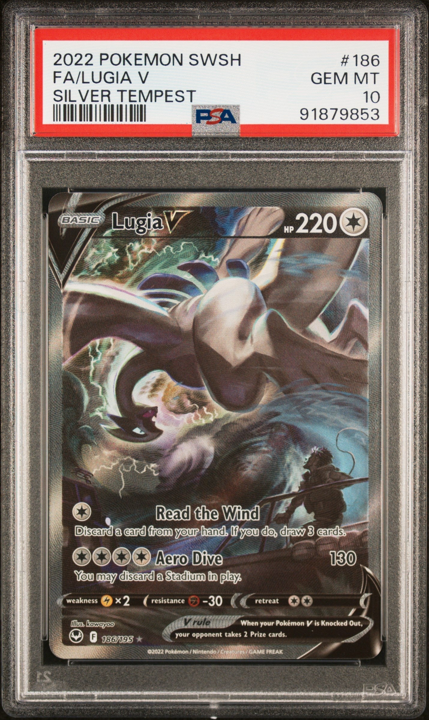 2022 Pokemon Sword & Shield Silver Tempest Silver Tempest Fa/Lugia V 10 PSA #186