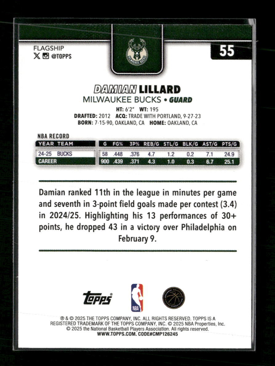 2025-26 Topps Team Color Border Damian Lillard #55