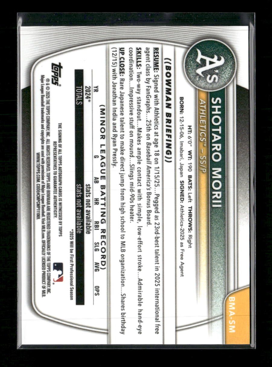 2025 Bowman Chrome Prospect Purple Mojo Shotaro Morii #/199 AU #BMA-SM