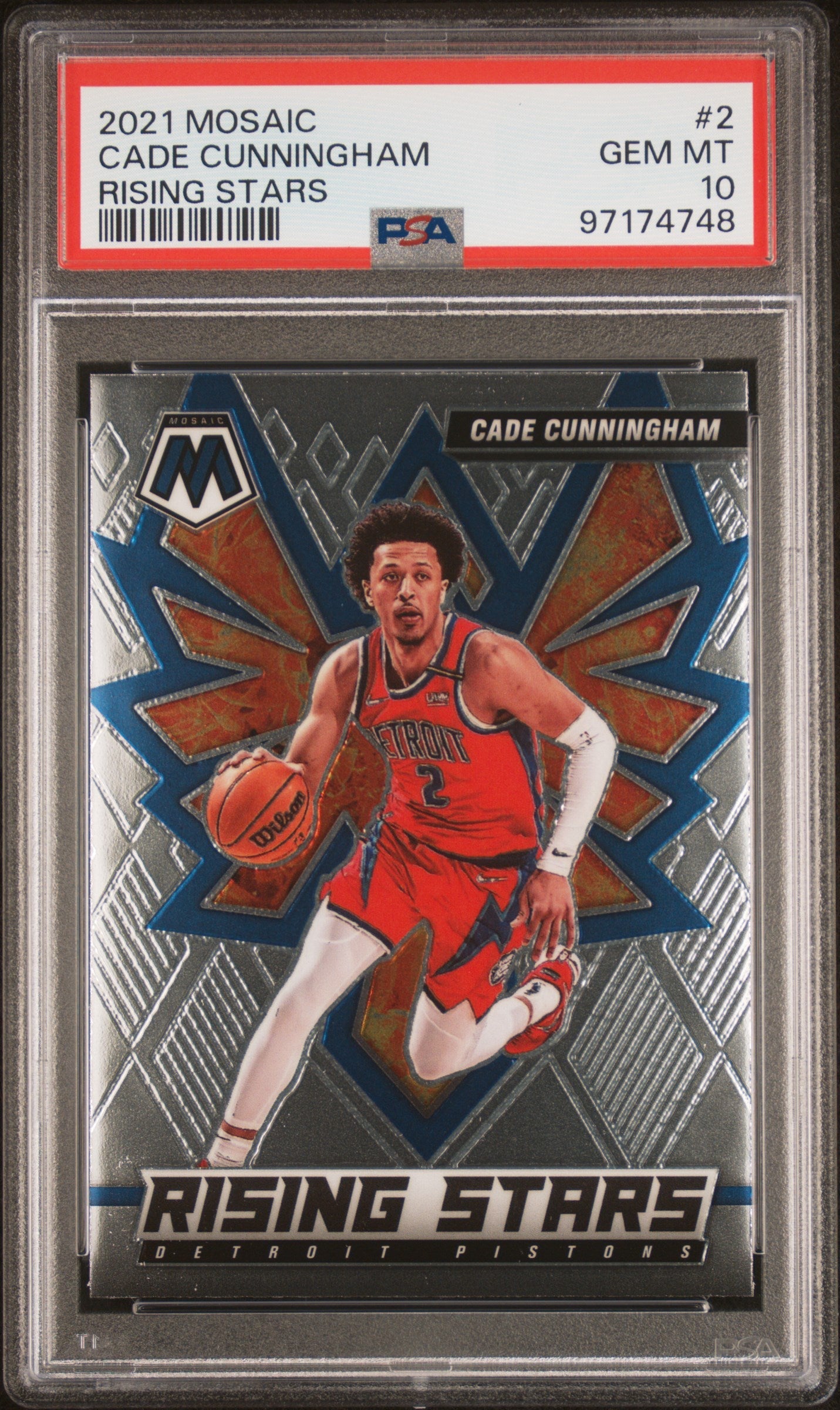 Graded 2021 Panini Mosaic Cade Cunningham #2 Rising Stars Rookie RC Basketball Card PSA 10 Gem Mint