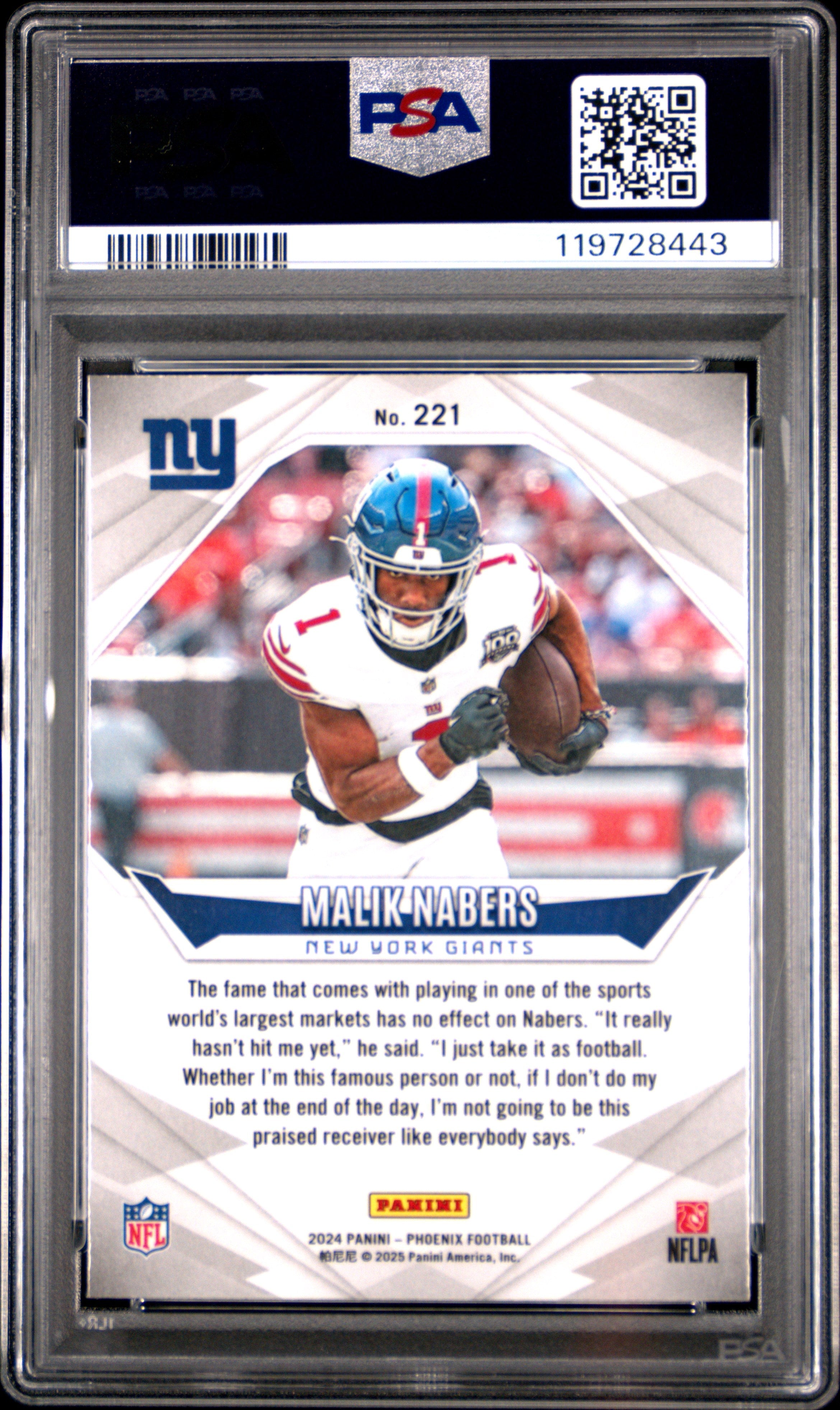 Graded 2024 Panini Phoenix Malik Nabers #221 Lazer Rookie RC Football Card PSA 10 Gem Mint