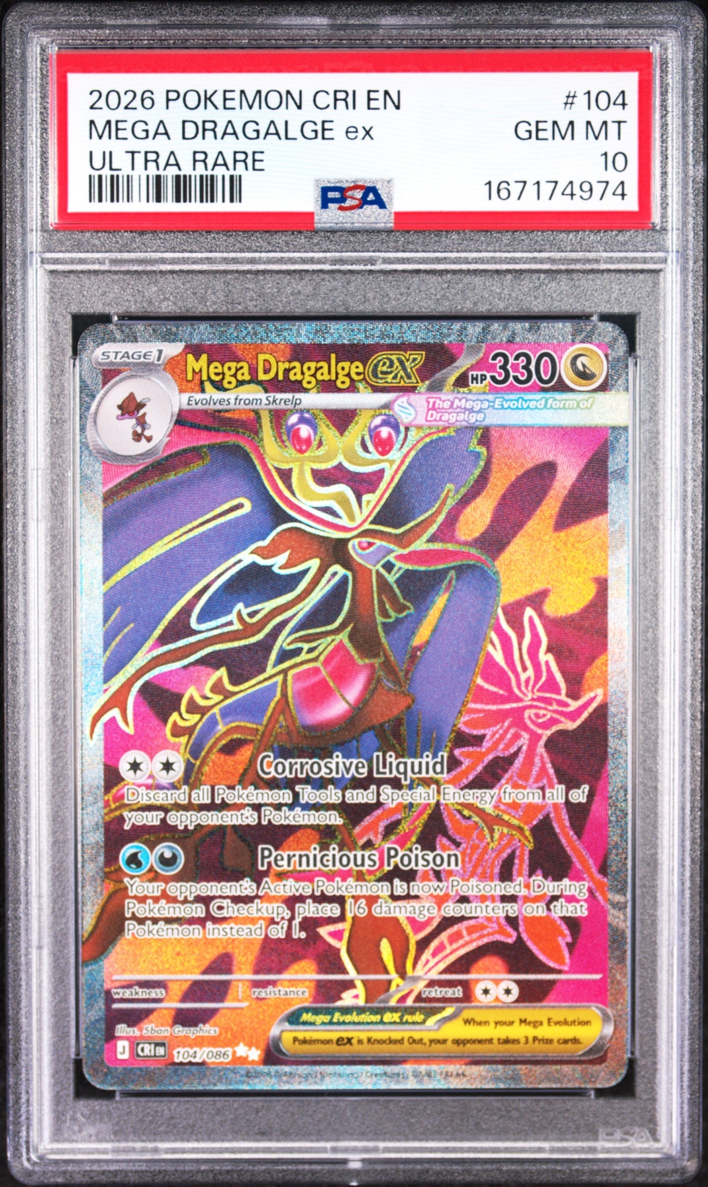 2026 Pokemon Chaos Rising Ultra Rare Mega Dragalge Ex 10 PSA #104