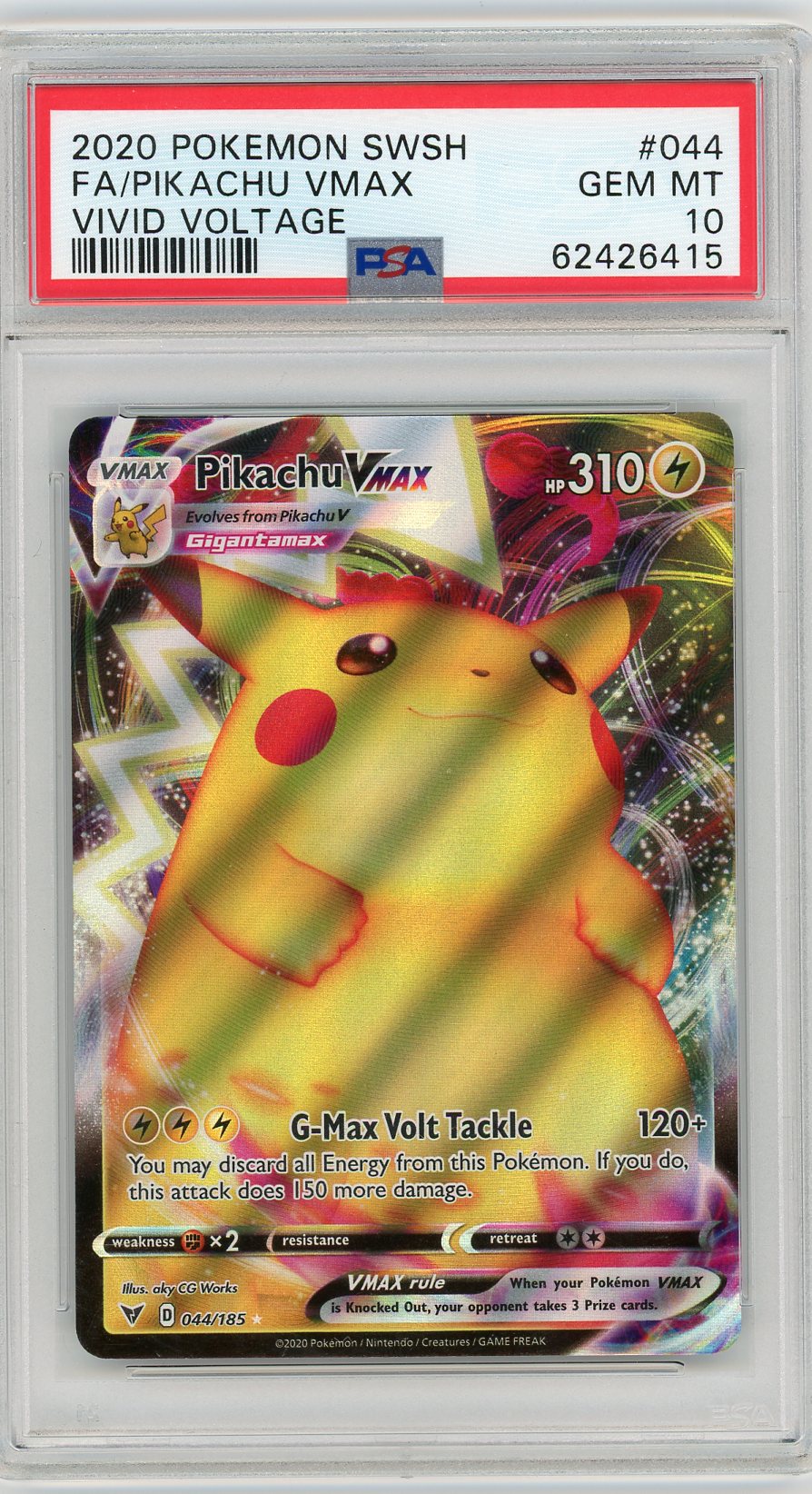 2020 Pokemon Sword & Shield Vivid Voltage Pikachu Vmax 10 PSA #044