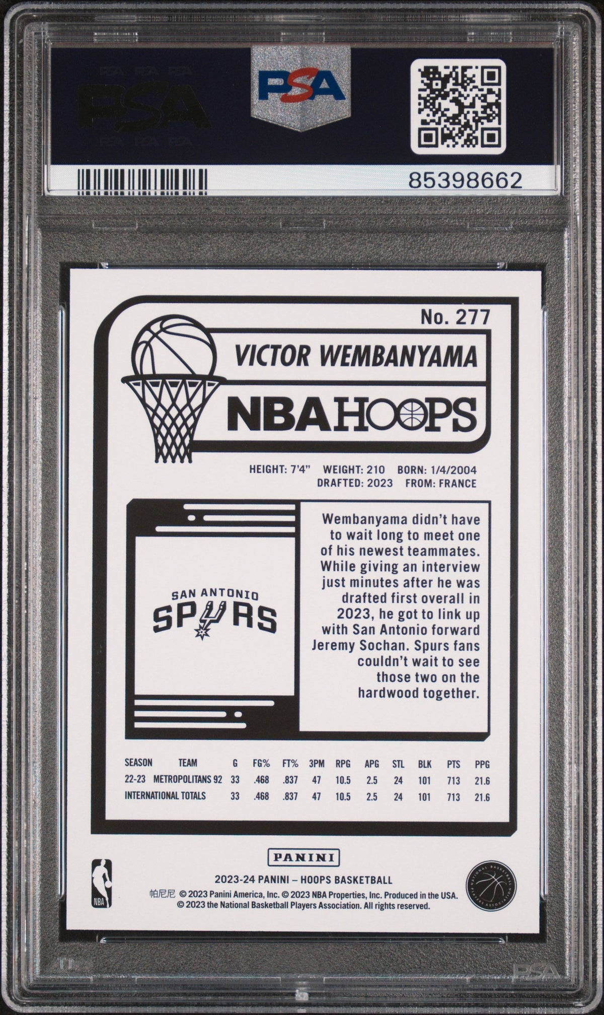 2023 Panini NBA Hoops Victor Wembanyama 10 PSA #277