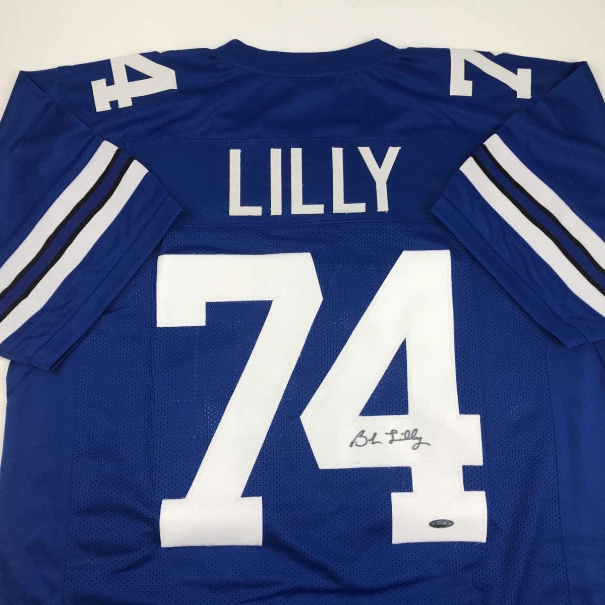Autographed/Signed Bob Lilly Dallas Retro Blue Football Jersey Tristar COA Holo Only