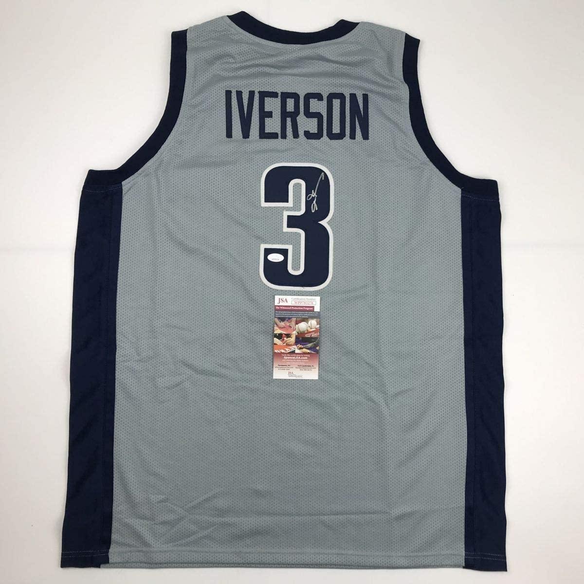 Autographed/Signed Allen Iverson Georgetown Grey College Basketball Jersey JSA COA